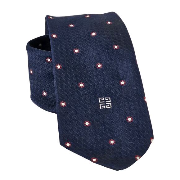GIVENCHY GENTLEMAN PARIS VINTAGE MEN'S SILK NAVY BLUE POLKA DOT NECK 3" TIE - Picture 1 of 7